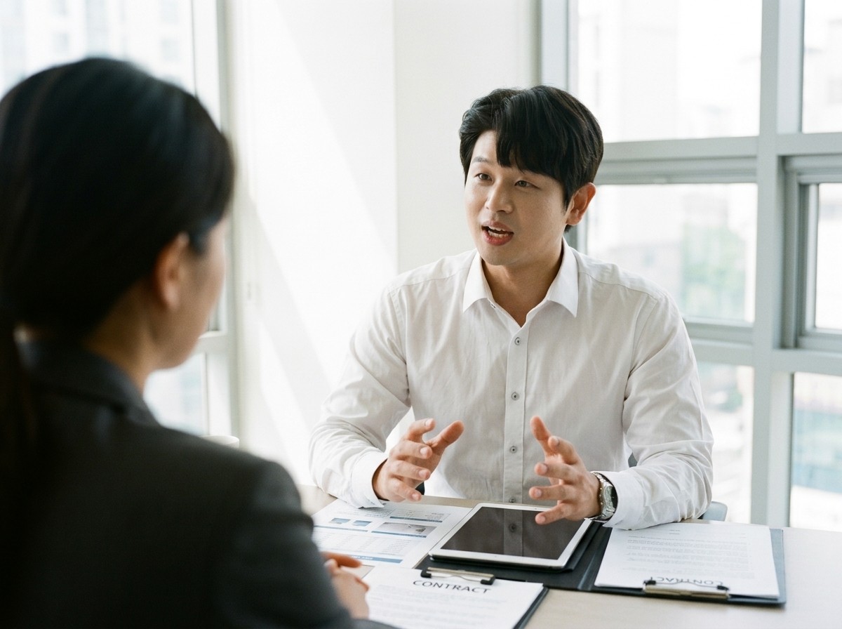 계약 조건을 설명하는 상담 자리